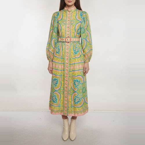 Printed Linen Belted Midi Dress M - Zimmermann - Modalova