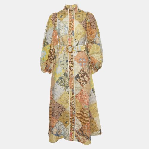 Patchwork Print Puff Sleeve Brightside Linen Midi Dress S - Zimmermann - Modalova