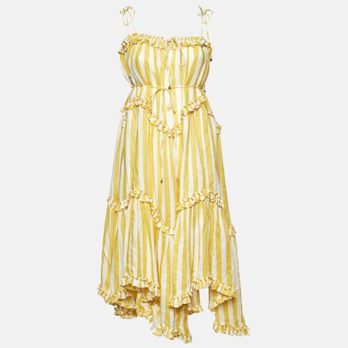 Zimmermann Yellow Stripe Print Linen Flared Midi Dress XS - Zimmermann - Modalova