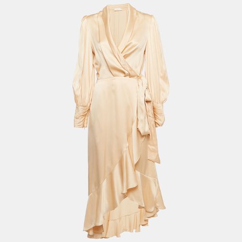 Zimmermann Beige Silk Satin Blouson Sleeve Asymmetric Midi Wrap Dress M - Zimmermann - Modalova