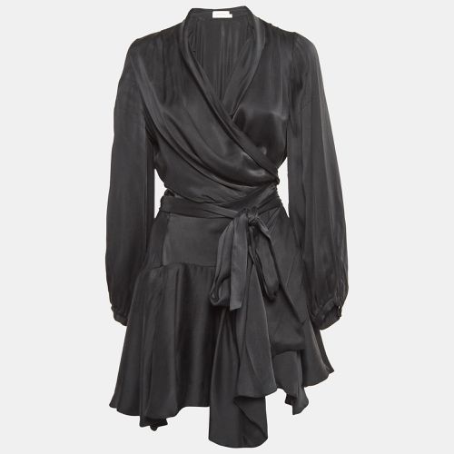 Zimmermann Black Satin Silk Flared Mini Wrap Dress M - Zimmermann - Modalova