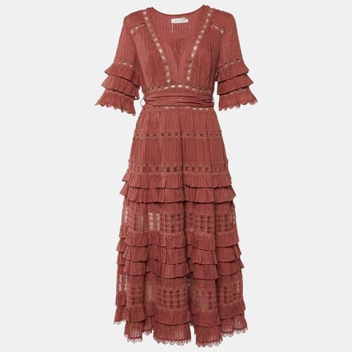 Zimmermann Pink Broderie Anglaise Cotton Corsair Tiered Dress L - Zimmermann - Modalova