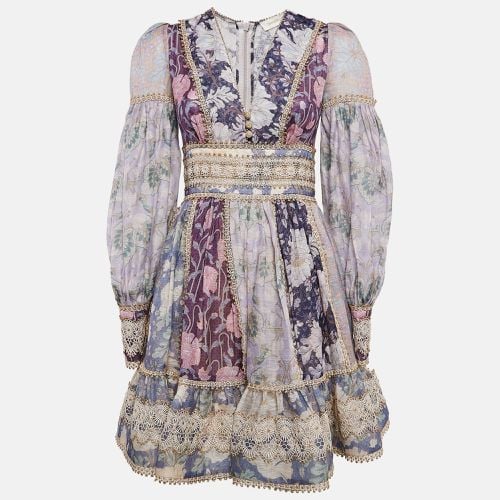 Linen and Silk Celestial Lace Paneled Mini Dress XS - Zimmermann - Modalova