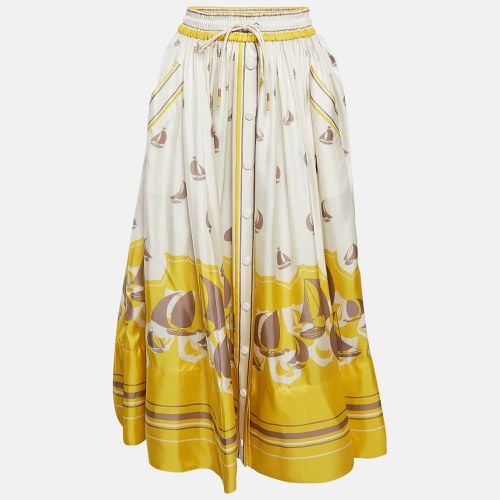 Zimmermann White/Yellow High Tide Sailboats Print Silk Midi Skirt S - Zimmermann - Modalova