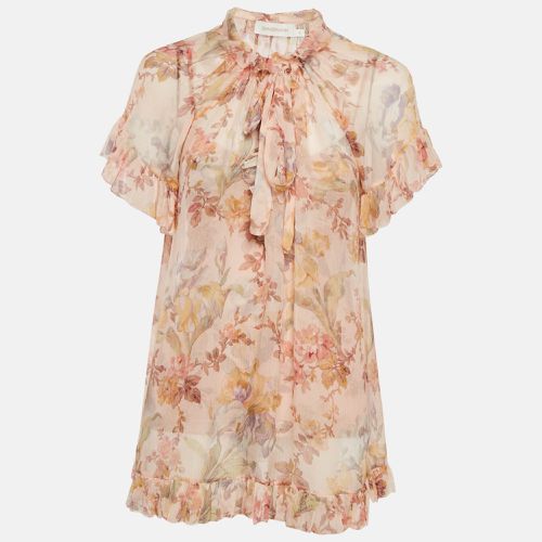 Zimmermann Beige Floral Print Silk Neck-Tie Espionage Blouse S - Zimmermann - Modalova