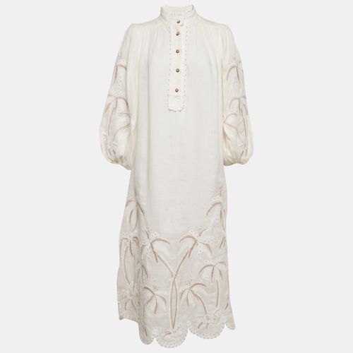 Off- Embroidered Linen Puff Sleeve Midi Dress S - Zimmermann - Modalova