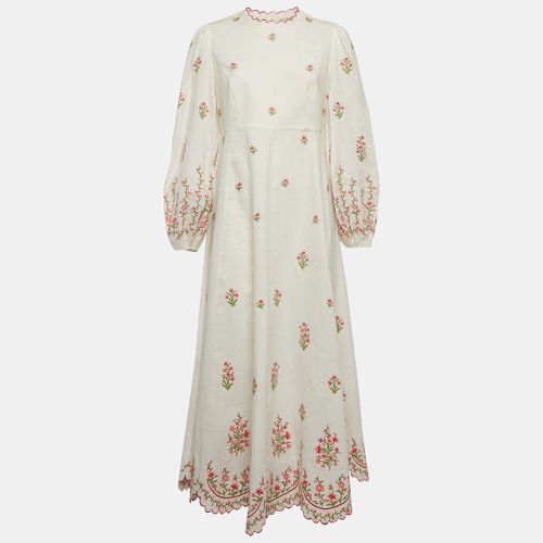 Zimmermann White Poppy Floral Embroidered Linen Scallop Midi Dress L - Zimmermann - Modalova