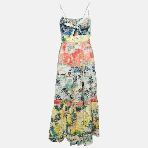 Printed Cotton Neck Tie-Up Tiered Maxi Dress L - Zimmermann - Modalova