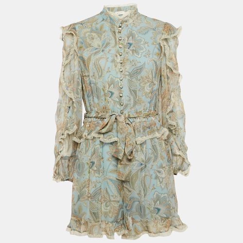 Zimmermann Blue Paisley Print Silk Lace Insert Playsuit L - Zimmermann - Modalova