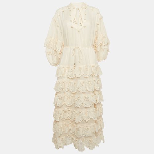 Zimmermann Cream Ramie Broderie Anglaise Tiered Midi Dress M - Zimmermann - Modalova