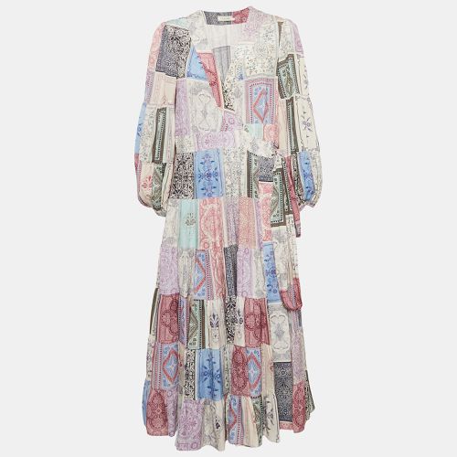 Zimmermann Lavender Bandana Print Crepe Tiered Midi Wrap Dress L - Zimmermann - Modalova