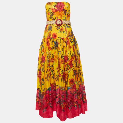 Zimmermann Yellow Floral Print Linen Ginger Strapless Long Dress L - Zimmermann - Modalova