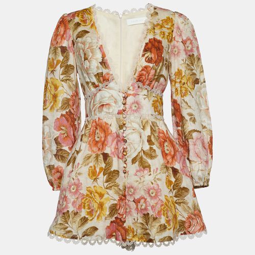 Zimmermann Beige Floral Print Lace Trimmed V-Neck Heathers Playsuit M - Zimmermann - Modalova