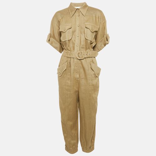 Zimmermann Olive Green Linen Belt Detail Cargo Jumpsuit M - Zimmermann - Modalova