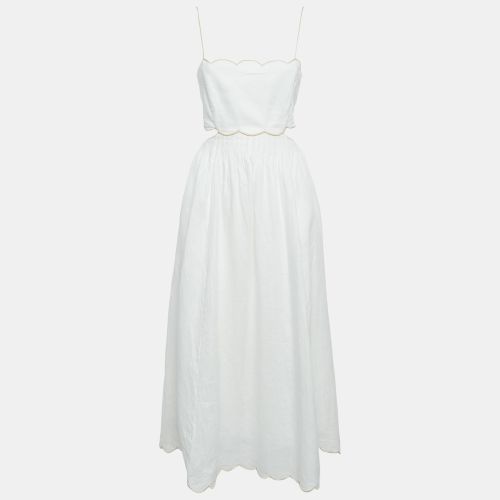 Zimmermann White Linen Lace-Up Detail Cut-Out Midi Dress XL - Zimmermann - Modalova