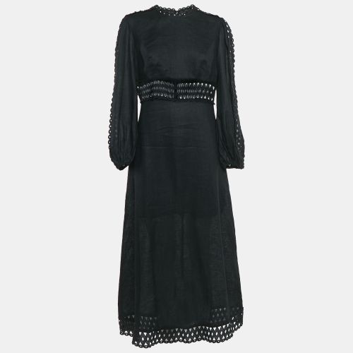 Zimmermann Black Eyelet Lace Trim Linen Midi Dress M - Zimmermann - Modalova