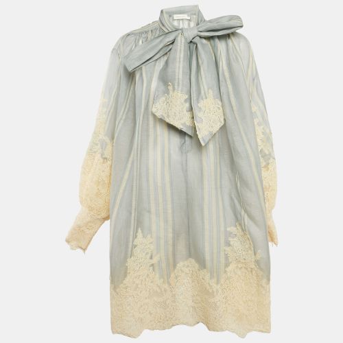 Zimmermann Blue/Cream Striped Linen Blend and Lyrical Lace Mini Dress M - Zimmermann - Modalova