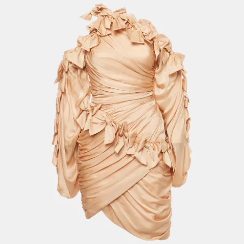 Zimmermann Beige Silk Bow Detail Ruche Short Dress S - Zimmermann - Modalova