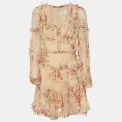 Zimmermann Yellow Floral Print Silk Corsair Corset Frill Mini Dress XS - Zimmermann - Modalova