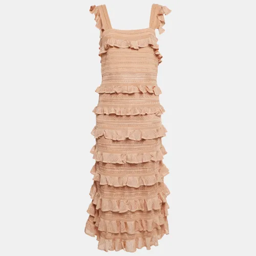 Zimmermann Beige Stretch Knit Illustration Frilled Dress L - Zimmermann - Modalova