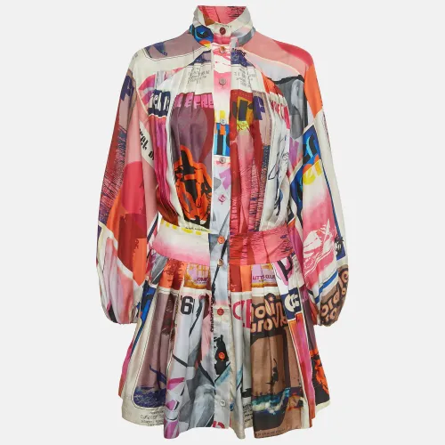 Zimmermann Multicolor Poster Print Silk Wavelength Pleated Mini Dress M - Zimmermann - Modalova