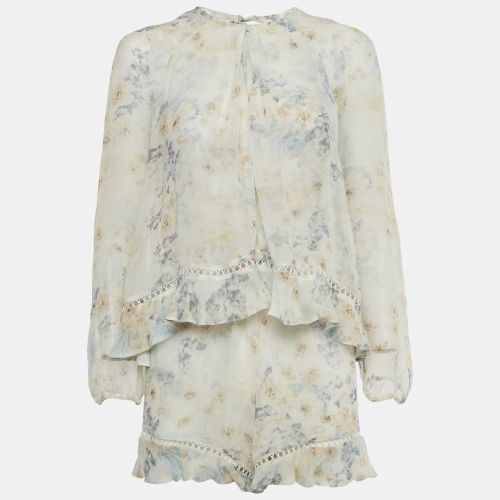 Zimmermann Cream Floral Print Silk Ruffled Playsuit S - Zimmermann - Modalova