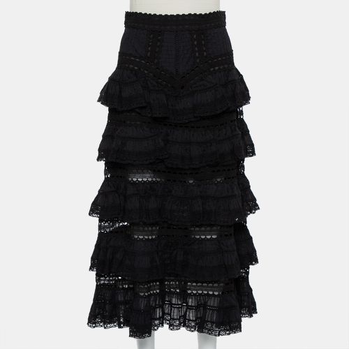 Zimmermann Black Paneled Cotton Lace Trim Ruffled Tiered Midi Skirt S - Zimmermann - Modalova