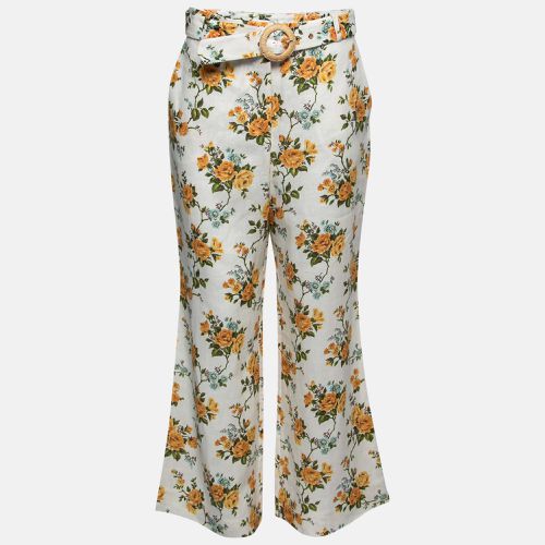 Zimmermann White Floral Printed Linen Belted Straight Pants M - Zimmermann - Modalova