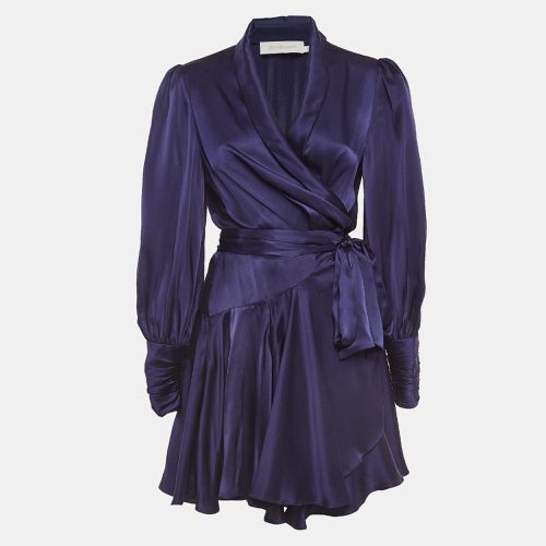 Zimmermann Blue Silk Satin Blouson Sleeve Mini Wrap Dress M - Zimmermann - Modalova