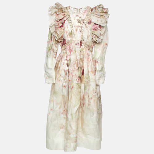 Zimmermann Pink Floral Print Linen & Silk Organza Dancer Midi Dress L - Zimmermann - Modalova