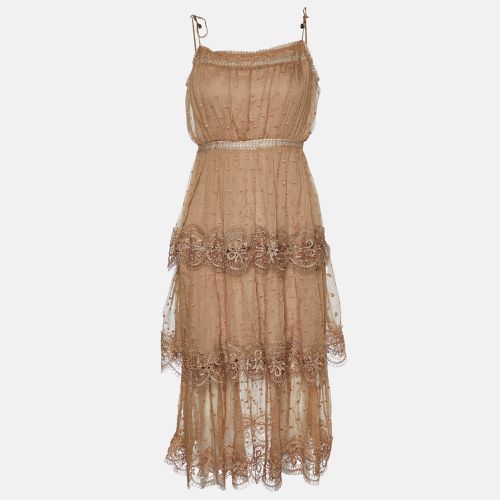 Zimmermann Brown Dotted Silk Lace Trim Mini Dress S - Zimmermann - Modalova