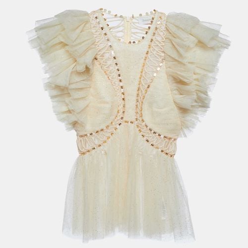 Zimmermann Cream Embellished Glitter Tulle Dancer Ruffled Top XS - Zimmermann - Modalova