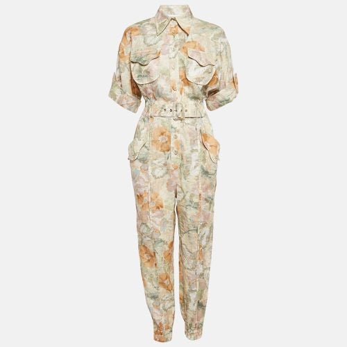 Zimmermann Beige Floral Print Linen Belted Jumpsuit S - Zimmermann - Modalova