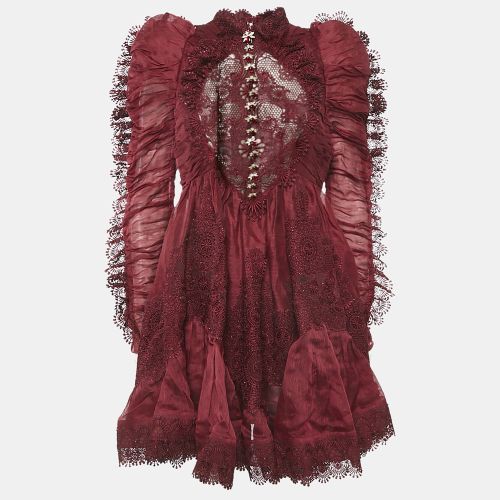 Zimmermann Burgundy Linen and Silk Lace Trimmed Mini Dress M - Zimmermann - Modalova