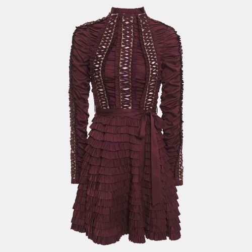 Zimmermann Burgundy Silk Ruffled Mini Dress L (SIZE 3) - Zimmermann - Modalova