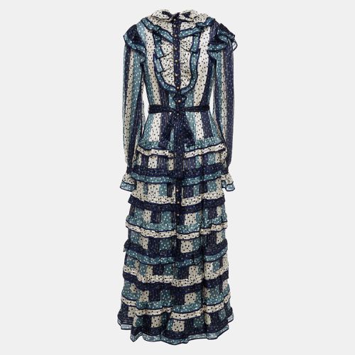 Zimmermann Blue Printed Silk & Lurex Ruffled Belted Midi Dress M (SIZE 2) - Zimmermann - Modalova