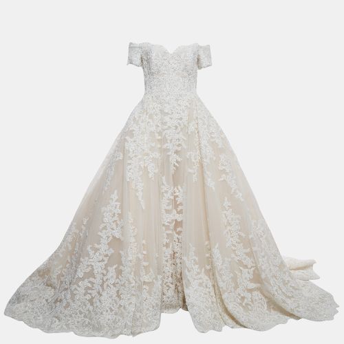 Zuhair Murad White Embroidered Tulle Wedding Gown M - Zuhair Murad - Modalova