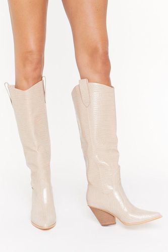 Womens Knee High Faux Leather Croc Cowboy Boots - - 3 - Nasty Gal - Modalova