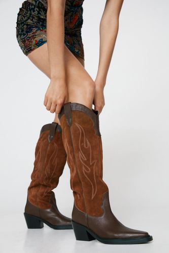 Womens Suede And Leather Knee High Western Boots - - 3 - Nasty Gal - Modalova