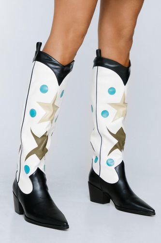 Womens Faux Leather Star Knee High Cowboy Boots - - 3 - Nasty Gal - Modalova