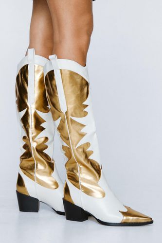 Womens Faux Leather Contrast Knee High Cowboy Boots - - 3 - Nasty Gal - Modalova