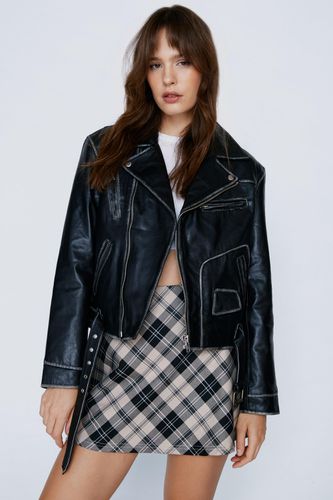 Womens Real Leather Oversized Shaded Jacket - - 6 - Nasty Gal - Modalova