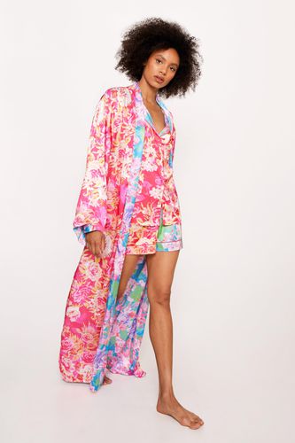Womens Satin Floral Reversible Maxi dressing gown - - 6 - Nasty Gal - Modalova