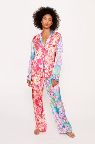 Womens Satin Floral Print Colorblock Pajama trousers Set - - 4 - Nasty Gal - Modalova