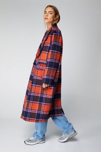 Womens Premium Plaid Longline Wool Look Coat - - 8 - Nasty Gal - Modalova