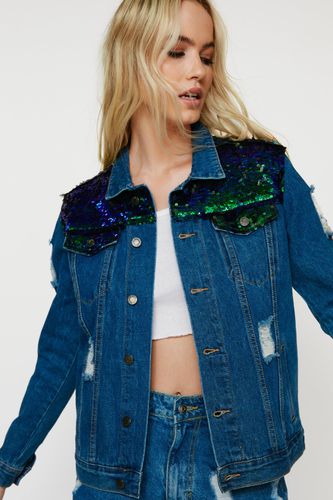 Nasty Gal Womens Metallic Tiered Tinsel Fringe Open Front Jacket - Blue