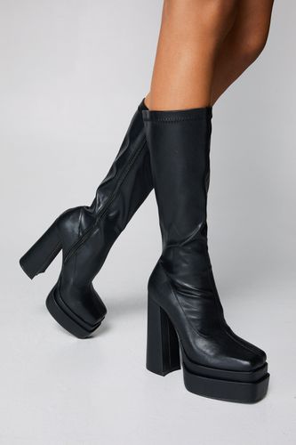 Womens Faux Leather Platform Knee High Sock Boots - - 4 - Nasty Gal - Modalova