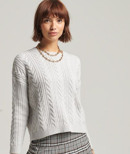Damen Rundhalspullover mit Zopfmuster und überschnittenen Schultern - Größe: 38 - Superdry - Modalova