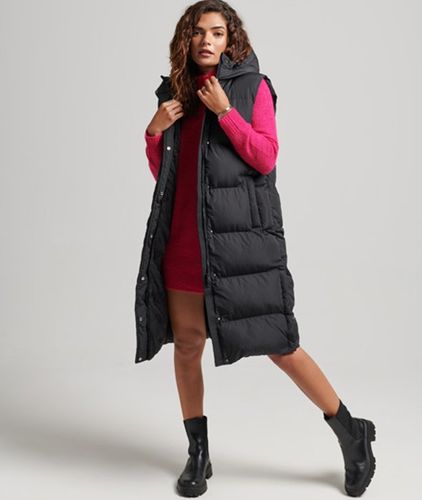 Damen Lange Steppweste mit Kapuze - Größe: 44 - Superdry - Modalova