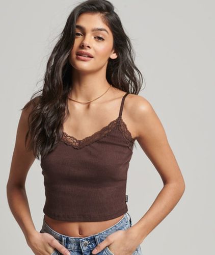 Damen Geripptes Trägertop mit Spitzenbesatz - Größe: M/L - Superdry - Modalova